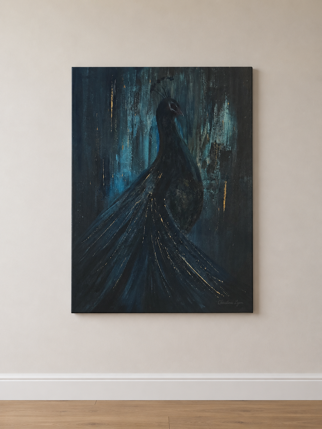 Vigil | Peacock Fine Art Print | Elegant Dark & Gold Wall Art for Living Room | Instant Download